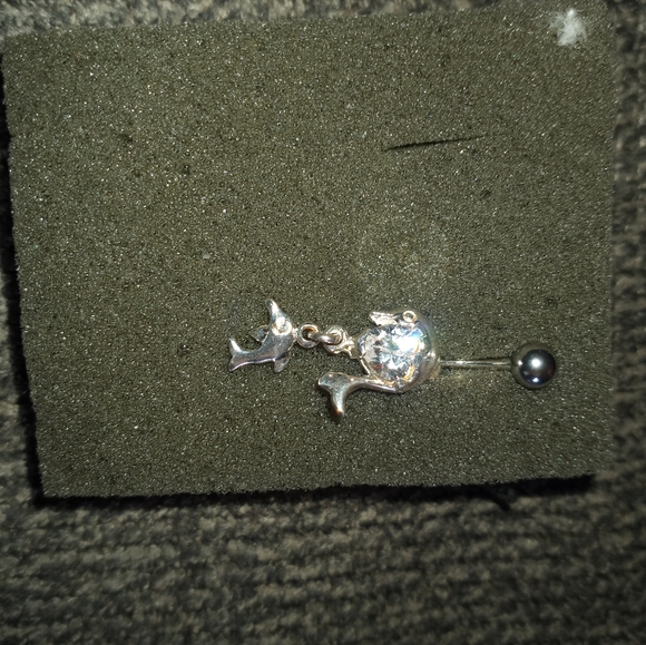 Rare 925 silver dolphins belly button ring - Picture 2 of 3
